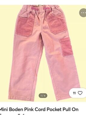 Mini Boden Pink Corduroy Patch Pocket Pull-On Pants